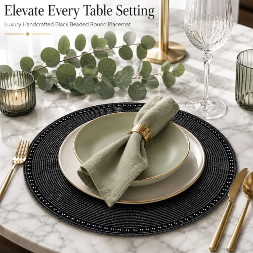 13" Round Glass Beaded Placemats - 2 Pack Table Mats Chargers for Dinner Plates, Plate Chargers Boho Luxurious Elegant Décor for Dining Table, Events & Parties (Black) - color: Gold Ivory, size: Set of 2