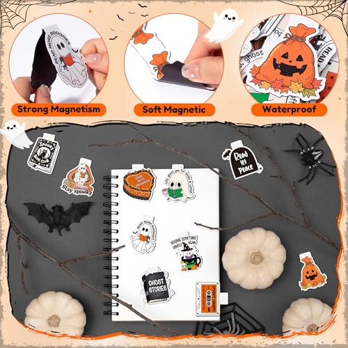 10Pcs Halloween Ghost Magnetic Bookmarks - Funny Spooky Reader Bookmarks for Reading, Cute Ghost Pumpkin Book Mark Clips Fall Page Markers for Book Lover Students Teachers Halloween Bookish Gifts - style: Halloween