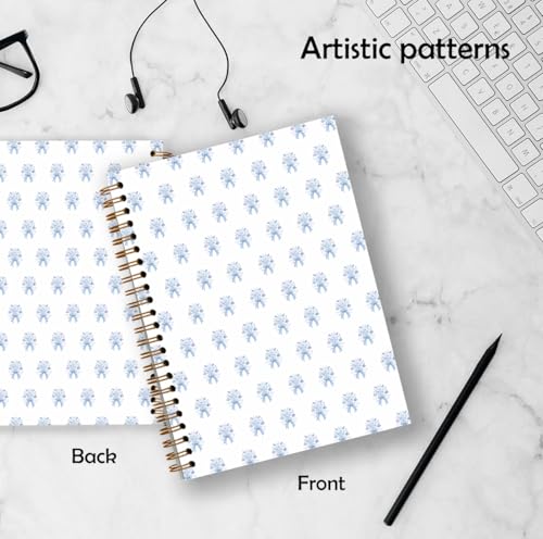 Qykwz Vintage French Blue Rose Spiral Notebook 5.5x8.3, Coquette Bow Flower Journal for Women, Aesthetic Preppy Blue Floral Office Supplies Hardcover Notebook Journal - color: Color_F
