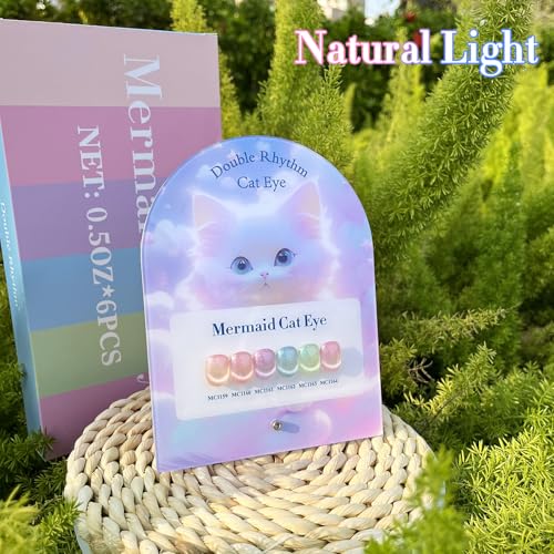 Double Rhythm Cat Eye Gel Nail Polish Set of 6 Same Color Same Bottle 0.5 Oz Shimmer Glitter with Magnet Holographic Reflective Magnetic UV Nail Polish Kit at Home (Nude Pink Green Purple-T6-29) - color: Green Blue