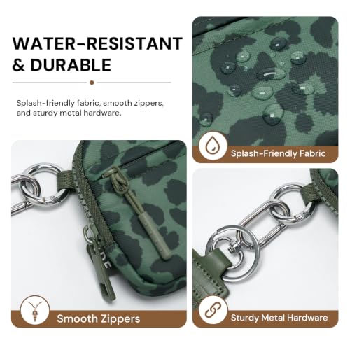 Small Wristlet Wallets for Women with Clear ID Window, Keychain Coin Purse - color: Sage Green Leopard