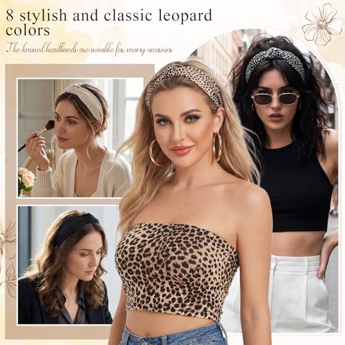 obeoby 8 Pcs Leopard Knotted Headbands for Women, Y2k Hair Accessories - color: Leopard series