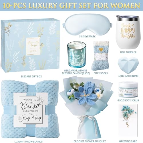 Birthday Gifts for Women, Spa Self Care Package Get Well Soon Gift Baskets - color: Blue - Bergamot Jasmine
