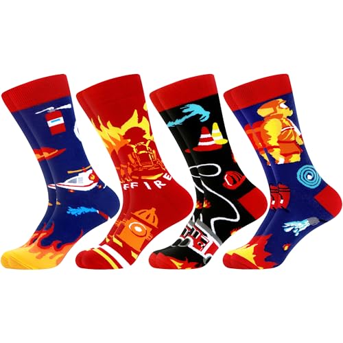 WeciBor Men's Combed Cotton Novelty Crew Socks Size 7-15 - color: Black/Red/Multicolor Firefighting-4m, size: 7-12