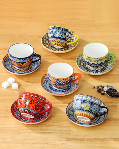 vancasso 8oz Bohemian Porcelain Cappuccino Cups, 6-Piece Set, Lead-free