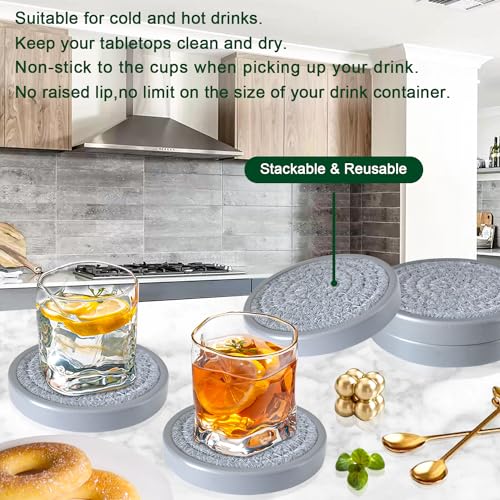 Wood Coasters for Drinks, Eykao Absorbent Coaster Sets of 5, Woven Drink Coasters for Coffee Table, Housewarming Gift for Farmhouse Home Decor,4 inches - color: Gray