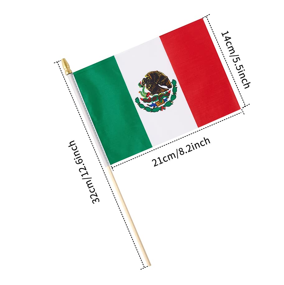 25Pack Small Mexico Flag Handheld Mini Mexican Flag on Stick 5x8 Inch - color: Mexico