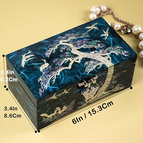 Mother of Pearl Wood Jewelry Box Pine Tree Watch Storage Blue - style: Pine Tree Blue