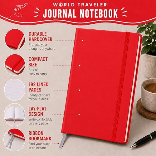 Eccolo Cool Jazz Hardbound Writing Journal, 192-Page Lined Paper, Lay-Flat - color: Red, size: Medium - (6-x-8.5 Inches)