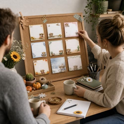 Highland Cow Gift Sticky Notes - 9 PCS Different Season to Do List Memo Cute Animal Post It Notes Aesthetic Flower Notepads School Office Stationery Supplies for Women Cow Lover 3x3 Inches - style: Highland Cow