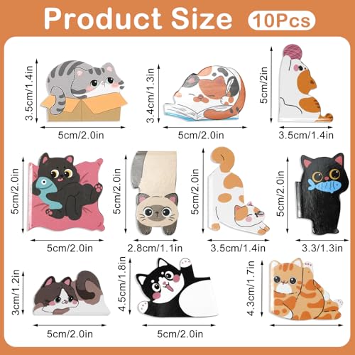 10 Pcs Magnetic Bookmarks, Cute Cat Double-Sided Printed Page Book Markers, Perfect Bookmark for Women, Ideal Gifts for Readers Teachers Students Book Lovers - style: big cat