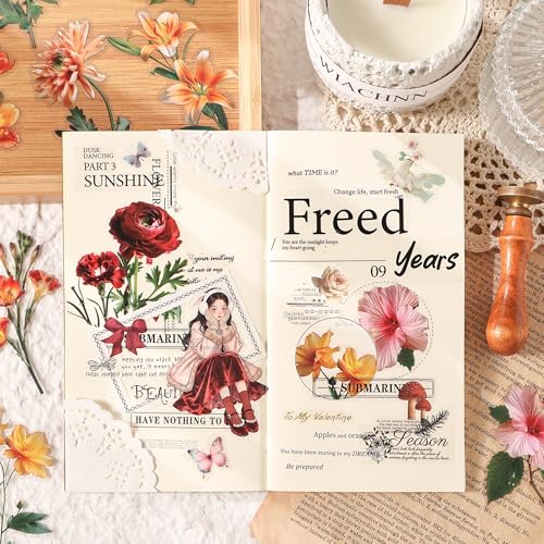 60 Pcs Floral Stickers for Scrapbooking and Journaling - color: Vibrant Harvest