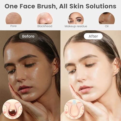 Facial Cleansing Brush, Mini Electric Face Scrubber, Waterproof Face Exfoliator Brush for Deep Cleansing, Portable Face Wash Brush for Travel, Easy to Carry, with 3 Brushheads for Women Mom Men