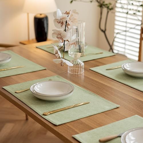 Demetex Green Placemat Set of 4 Washable Linen Textured Place Mats for Dinner Heat Resistant Sage Cloth Placemats Scratch Resistant Plate Mats for Dining Table Kitchen, Green - color: Grass Green, size: Placemats set of 4