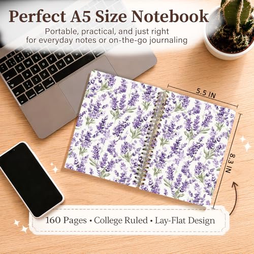 Enkvke Purple Floral Notebook for Women - color: Floral-FLavender Purple-A5