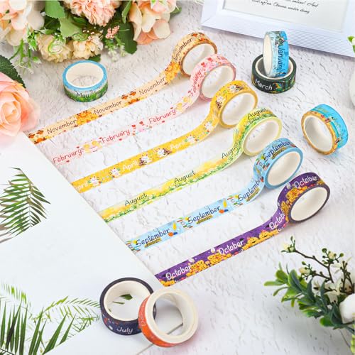 Whaline 12 Rolls Holiday Monthly Washi Tape Seasonal Masking Tape Set 12 Months of The Year Decorative Wrapping Paper Tapes Boxed for Scrapbook Journal DIY Crafts - style: Holiday