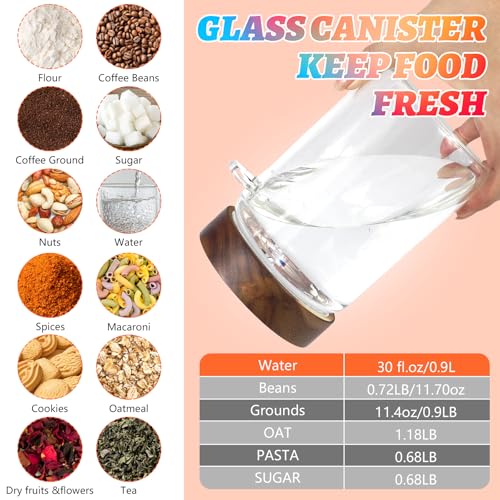 Glass Coffee Jars with Scoop Glass Jar Airtight Lid Seasoning Containers Glass Spice Jar Pantry Storage Containers for Kitchen Sugar Coffee Bean Nuts Cookies Herbs (900ml/30oz-1 pack -with spoon) - color: 900ml/30oz-1 pack -with spoon