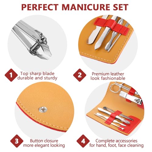 12 Set Mini Manicure Bulk, 7 in 1 Manicure Nail Clipper, Red - color: Red