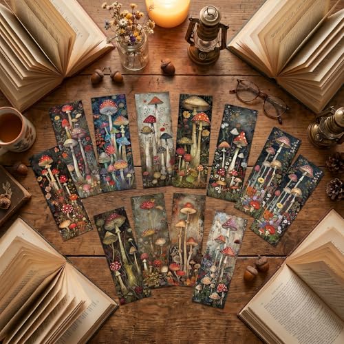 Mushroom Garden Bookmarks Gifts - 120 Pcs Whimsical Flower Bookmark Paper Double-Sided Reading Page Markers Clips Book Mark for Women Men Office Home Book Lovers Bookworm Party Supplies - color: Mushroom Garden