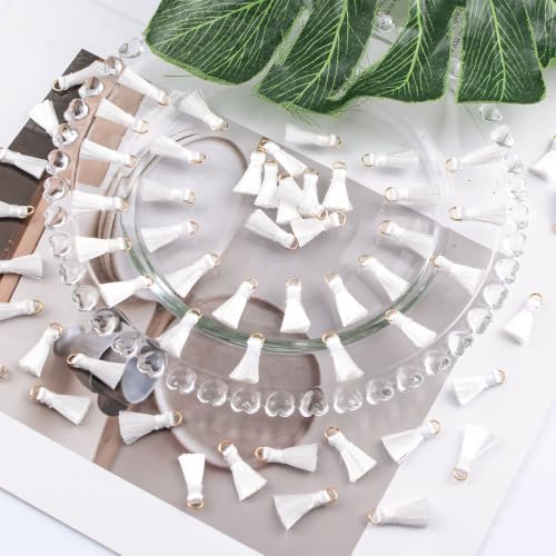 Mini Tassels Charm, 90pcs White Mini Tiny Tassels Handmade Craft Charms Pendant for DIY Jewelry Necklace Making Accessories - color: White-2cm