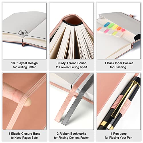 College Ruled Notebook A5, 312 Numbered Pages Diary, Lined Leather Journal - color: Pink, size: A5