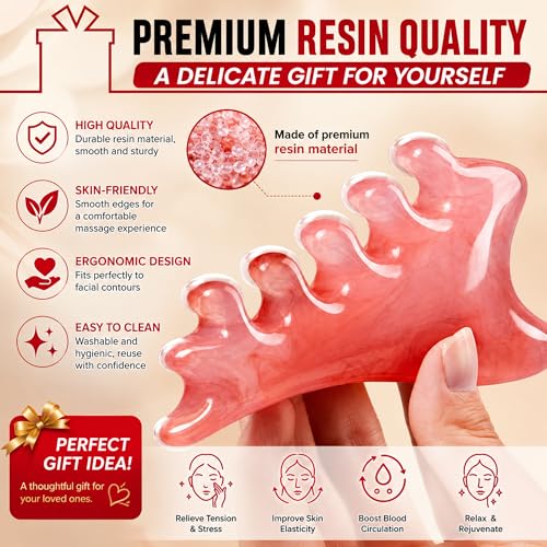 Premium 6 in 1 Head Scalping Massage Tool Comb for Hair|Head|Face|Eye|Neck|Resin Whole Body GuaSha Tool|Vintage Gift Package Relieve Stress Stay Young Home Massage Time-Penny Saver (Resin Pink) - color: Resin Pink