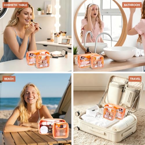 WLLWOO 2pcs Clear Makeup Bag Mini Cosmetic Pouch Travel Toiletry Organizer - color: 2pcs-Orange