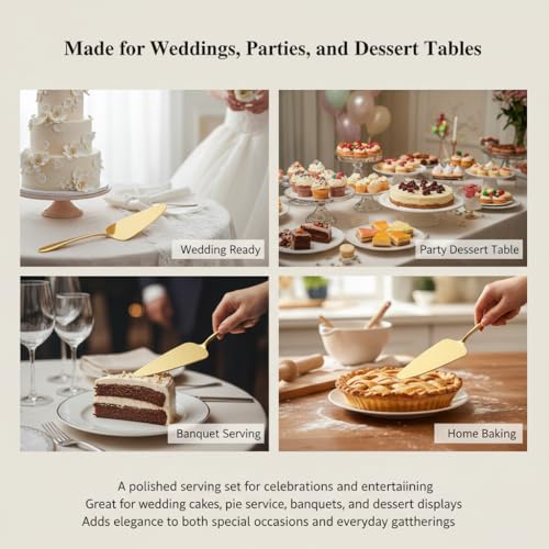 2-Piece Gold Cake Server & Pie Cutter Set, Stainless Steel with Gold Finish - color: Gold