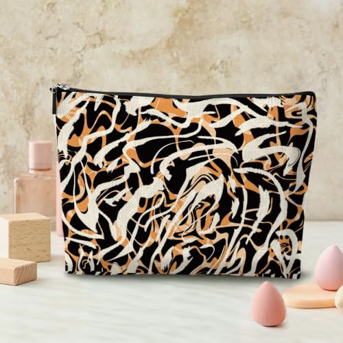 Boho Makeup Bag, Abstract Zebra Striped Cosmetic Bag Makeup Organizer Pouch - color: AbstractArt01