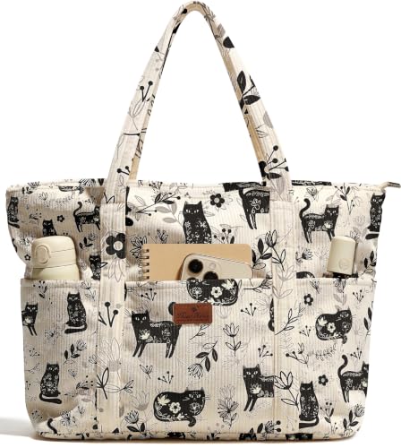Miss Adola Large Aesthetic Corduroy Tote Bag for Women - color: Cat, size: Medium