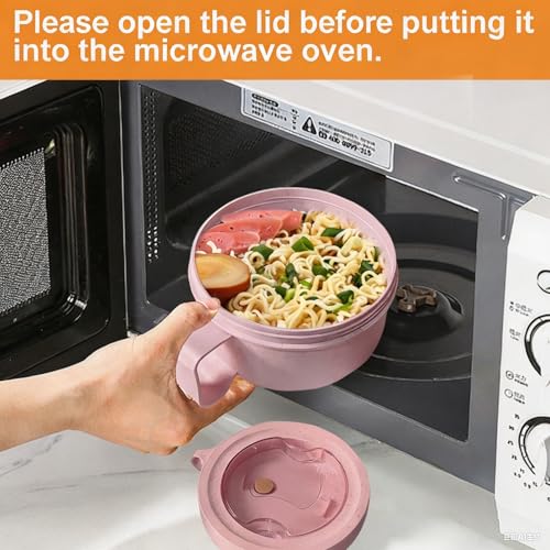 Wheat Straw Microwave Ramen Bowl Set Noodle Bowls,Microwave Safe Instant Noodles Soup Bowls, Easy-Grip Design for On-the-Go, for Soup Oatmeal Gumbo Salad Rice Cereal & More - BPA-Free(Pink) - color: Pink