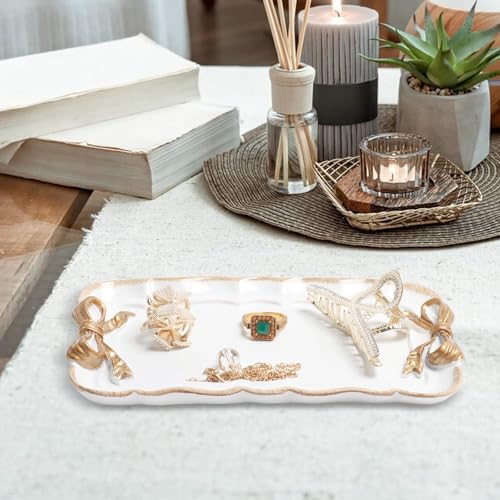 Warmtree Bow Jewelry Tray, Coquette Trinket Dish, Vanity Decor - color: White