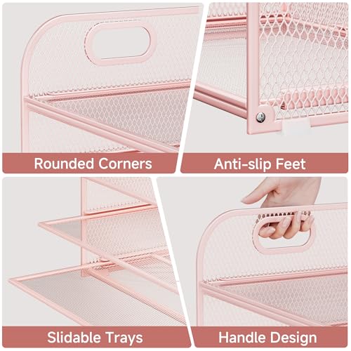 5-Tier Stackable Paper Organizer with Handle, Pink - color: Pink, size: 12.6" x 9.1" x 13.4"