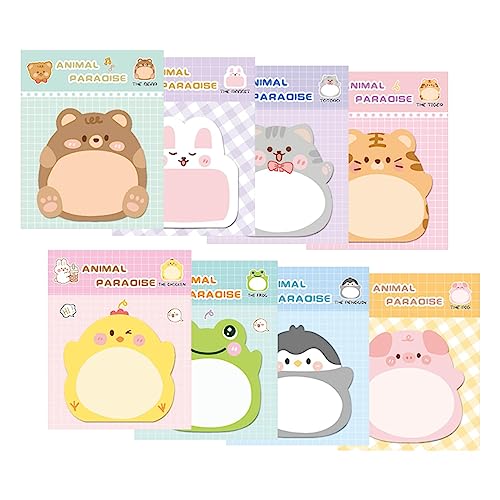 Cute Animal Sticky Notes 8 Packs, 160 Sheets Kawaii Fun Animal Sticky Notepad, Students Memo Pads Page Markers Flags, for Pet Lovers Home, School and Office Use Tab Supplies, 8 Styles