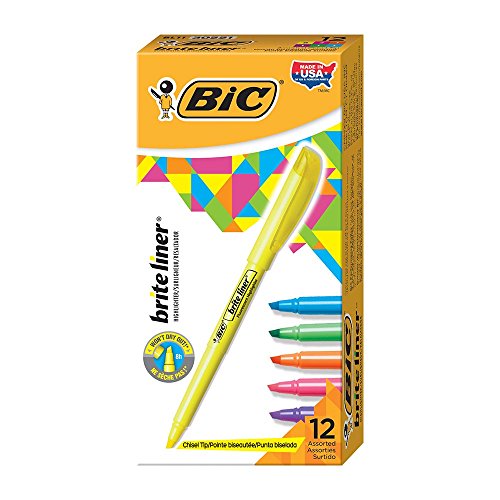 BIC Brite Liner Highlighter, Chisel Tip For Broad Highlighting and Fine Underlining, Assorted Colors, 12-Count (Pack of 18, 216 Count Total) - color: Assorted, size: 12 Count (Pack of 18)