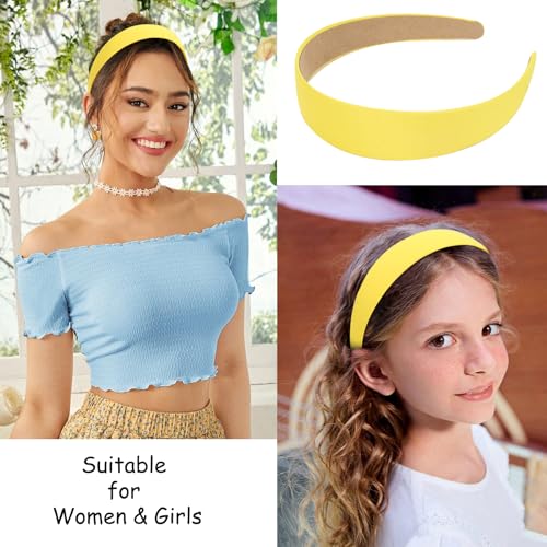 Wecoe 10 Pack Yellow Satin Headbands - 1.3 Inch Wide Non-Slip Fashion Hair Accessories for Women, DIY Holiday Costumes - color: Yellow