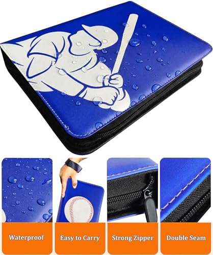 Baseball Card Binder 440 Pockets, 55 Sleeves Large Baseball Binder 3 Ring Zipper Trading Cards Holder 4 Pocket, Sport Card Collection Folder Book Storage Organizer, Album Case Protector Collector Gift - color: Blue Baseball, size: 440 Pockets