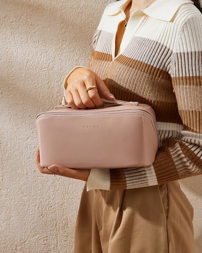 EACHY Travel Makeup Bag for Women, PU Leather Cosmetic Bag, Pink, Medium - color: A - Pink, size: Medium
