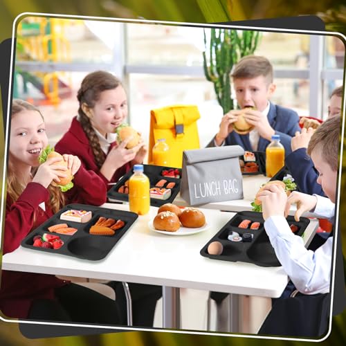 Pinkunn 12 Pcs 14'' Large Divided Plates Unbreakable Wheat Straw Lunch Trays 6 Compartments Cafeteria Trays Microwave Dishwasher Safe Food Separator Plates (Black) - color: Black