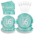 96Pcs Teal Sweet 16th Birthday Party Decorations, Serves 24 - style: Peacock Blue 16th Birthday