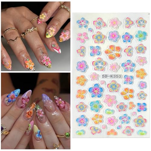 Flower Nail Stickers for Nail Art Rainbow Nail Decals for Women - color: Colorful-15