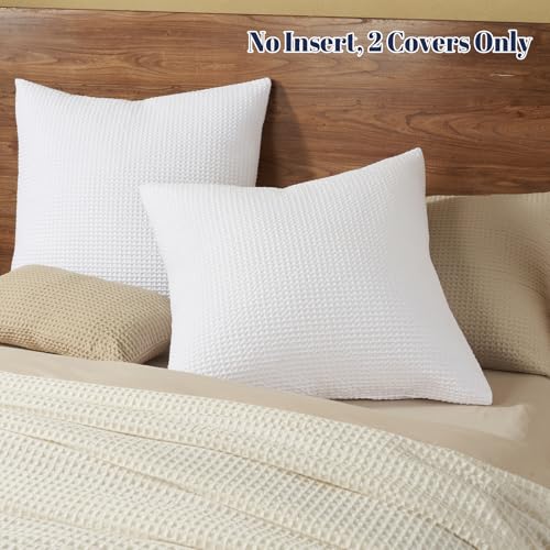 PHF Cotton Waffle Throw Pillow Covers 22" x 22", White, No Insert - color: White, size: 22" x 22" (Pack of 2)