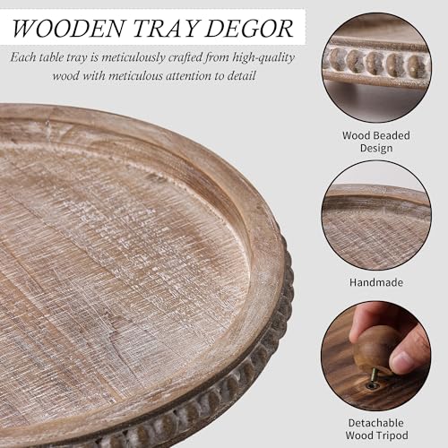 Decorative Coffee Table Tray, Brown Round Wooden Tray for Decor - color: Brown