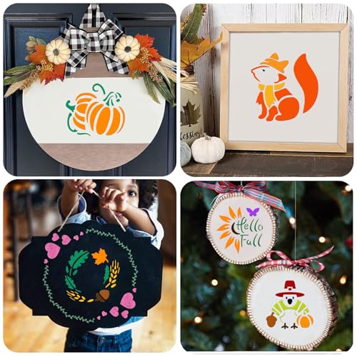 72 PCS 3x3 Inch Thanksgiving Stencils for Painting - Pumpkins, Gourds, Autumn Leaves, Wheat, Turkey Reusable Thanksgiving Painting Templates on Wood, Glass, Fabric, Window Door Decor DIY Decoration - style: 72PCS Thanksgiving