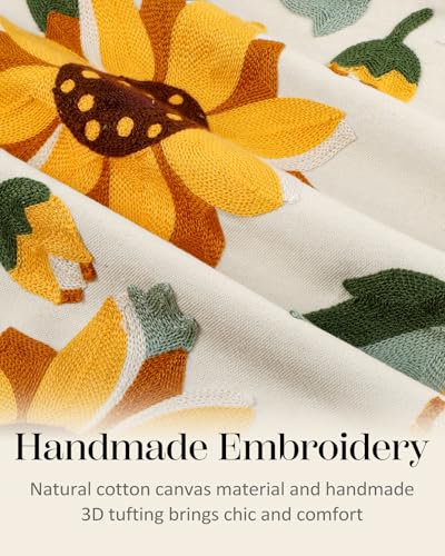 Embroidered Throw Pillow Cover, 18x18 Inch, Sunflower - color: Sunflower, size: 18" x 18" (Pack of 1)