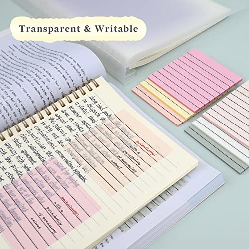 Temiary 6P Transparent Sticky Notes with Lines, Clear See Through Memo Pad - color: Morandi With Lines
