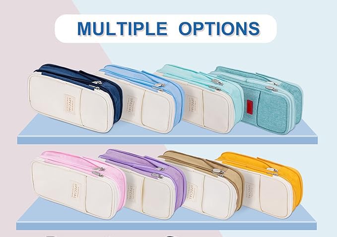 Arnuixty Large Storage Pencil Case Pen Bag with Zipper Big Capacity Pouch Organizer for Office Travel Holder Box (Light Blue) - color: Light Blue
