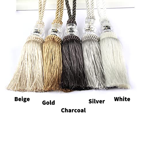 4 Pack Curtain Tiebacks with Tassel, Silver - color: Silver, size: 4