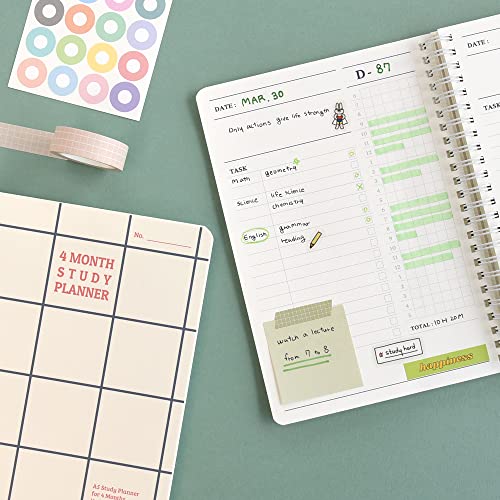 Monolike Checkers 4 Month Study Planner, Green - Academic Planner, Weekly & Monthly Planner, Study plan - color: Checkers - Green
