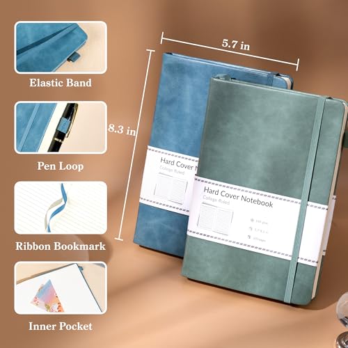 CAGIE Journals Notebooks for Women Men 2 Pack: Journaling Notebooks Journals for Writing Work Leather Diary Hardcover A5 Thick Note Taking Green& Blue - color: Green Blue, style: Lined A5